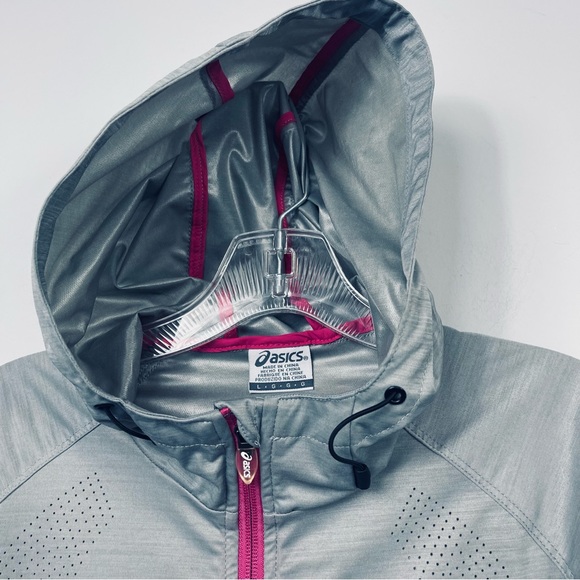 Asics Run Light Jacket Gray Heather Pink Trim Mesh Windbreaker Shell WT0851CW L - Picture 5 of 16